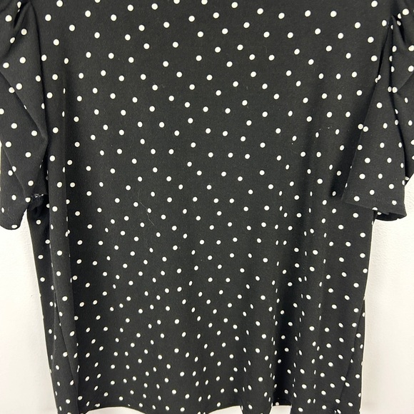 Adrianna Papell Polka Dot Short Ruched Sleeve Square Neck Top Medium Black - Picture 4 of 11